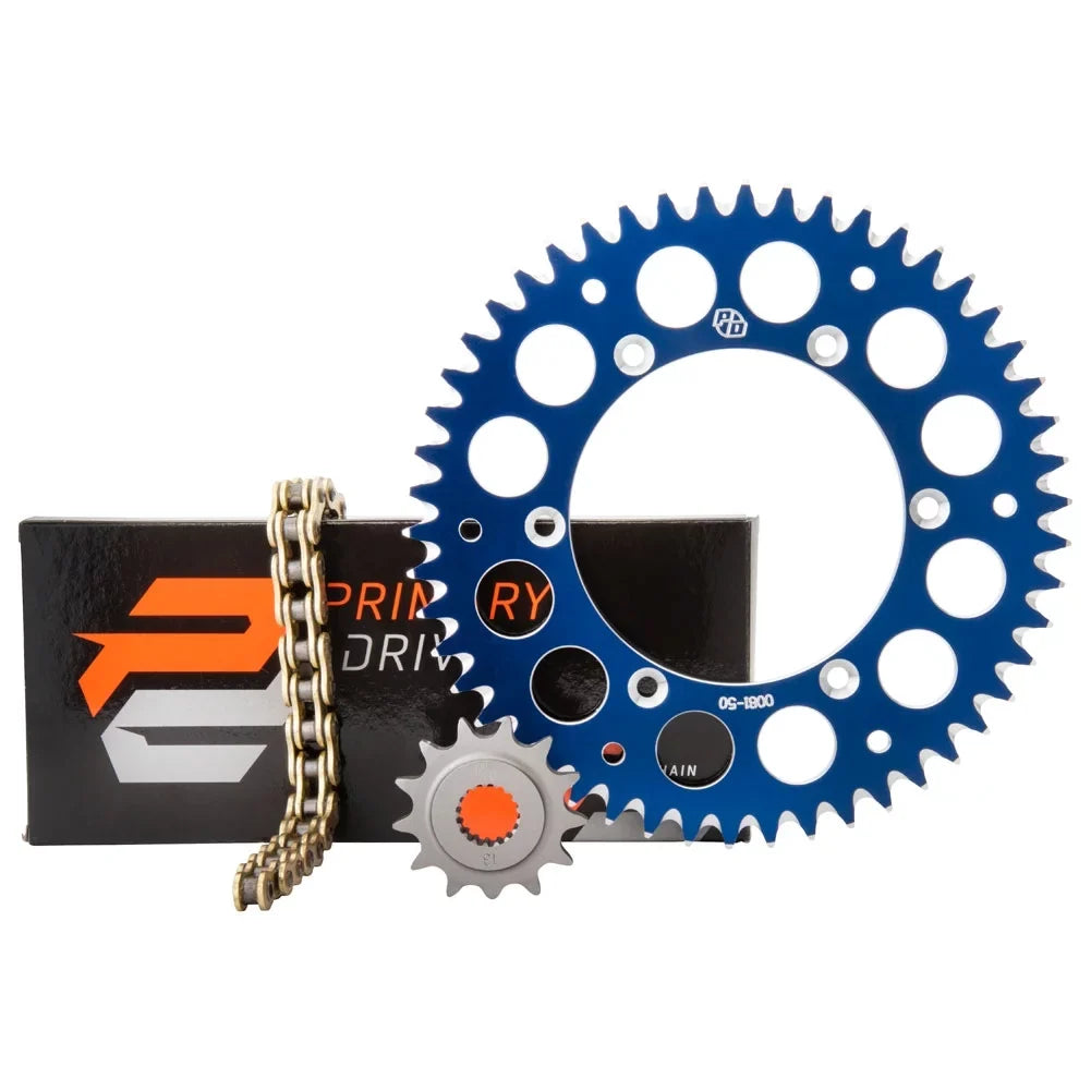 Primary Drive Alloy Kit & Gold X-Ring Chain Blue Rear Sizeprocket Blue Rear Sizeprocket For Yamaha YZ250FX 2015-2022
