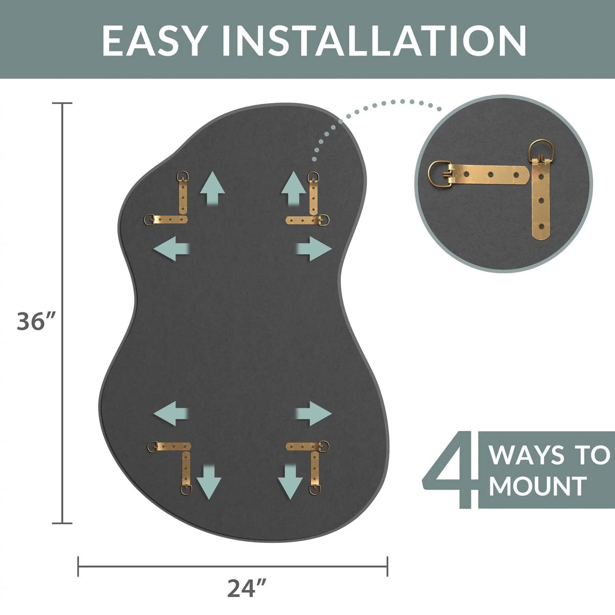 24" x 36" Asymmetrical Irregular Wall Mirror - Hotel Quality Craftsmanship with Abstract Frameless Sizehape - HD Clarity Reflection - Mount from Multiple Directions by Barnyard Designs