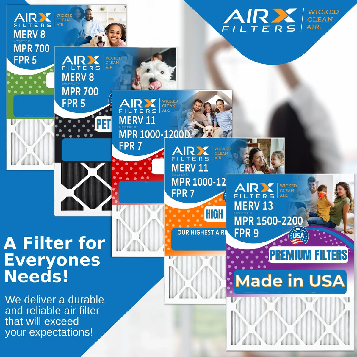 16x22x1 Air Filter MERV 11 Comparable to MPR 1000, MPR 1200 & FPR 7 Electrostatic Pleated Air Conditioner Filter 6 Pack HVAC Premium USizeA Made 16x22x1 Furnace Filters by AIRX FILTERSize WICKED CLEAN AIR.