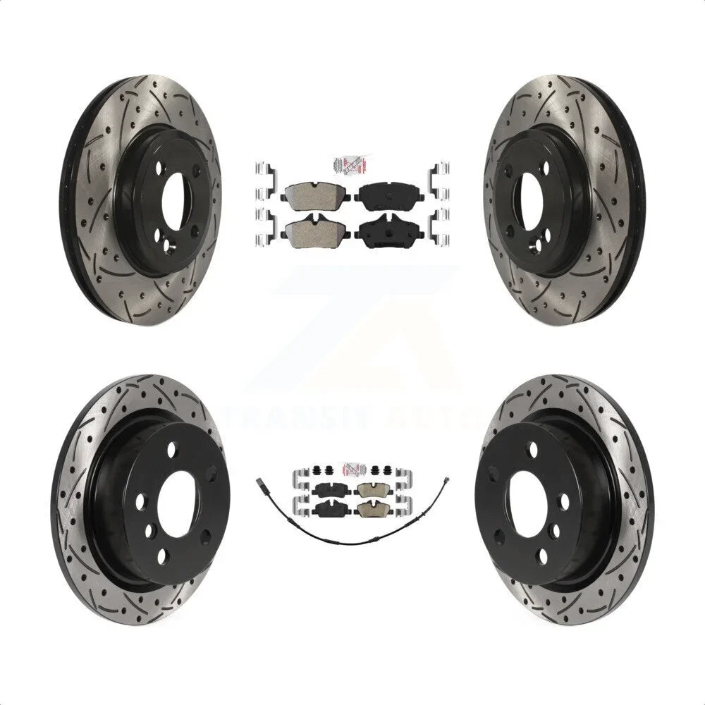 Transit Auto - Front Sizeemi-Metallic Rear Ceramic Pads And Coated Drilled Sizelotted Disc Brake Rotors Kit For 2015 Mini Cooper 2.0L 1.5L With 280mm Diameter Rotor KDA-100734