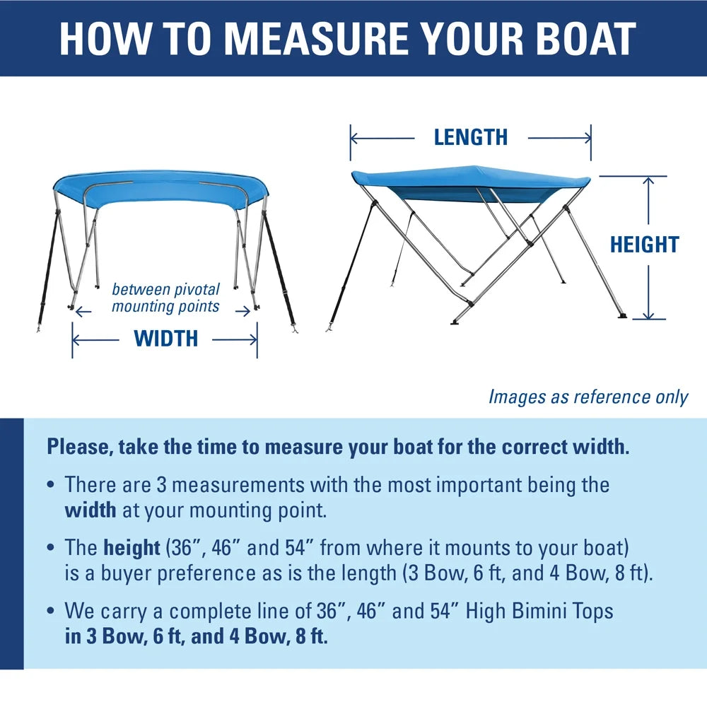 Bimini Top Boat Cover 36" High 3 Bow 6' ft. L x 73" - 78" W NAVY BLUE