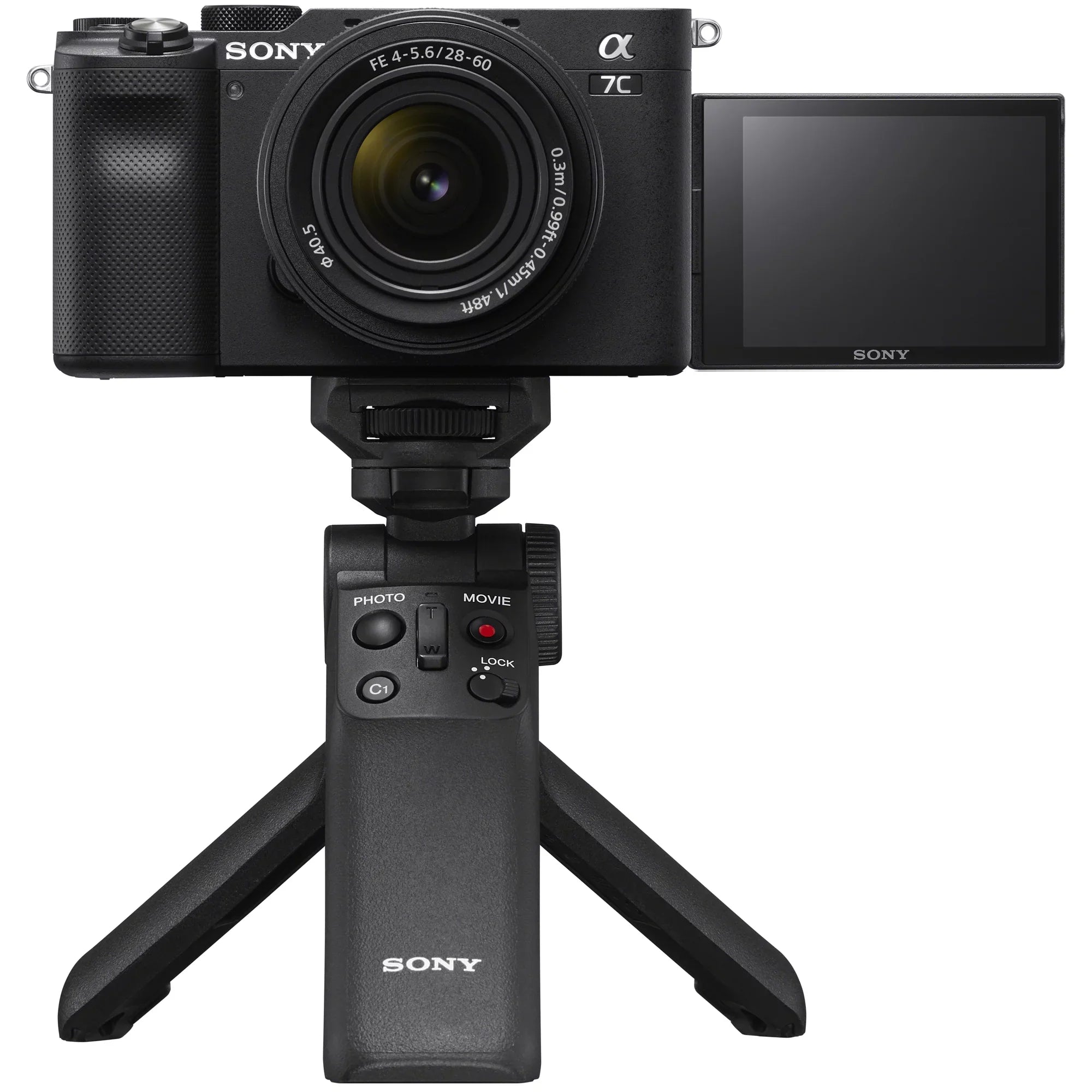 Sizeony a7C Mirrorless Full Frame Camera Body with 28-60mm F4-5.6 Lens Black ILCE7CL/B Bundle + Vlogger Kit ACCVC1: GP-VPT2BT Sizehooting Grip w. Wireless Remote + 2x Battery + Deco Gear Bag & Accessories
