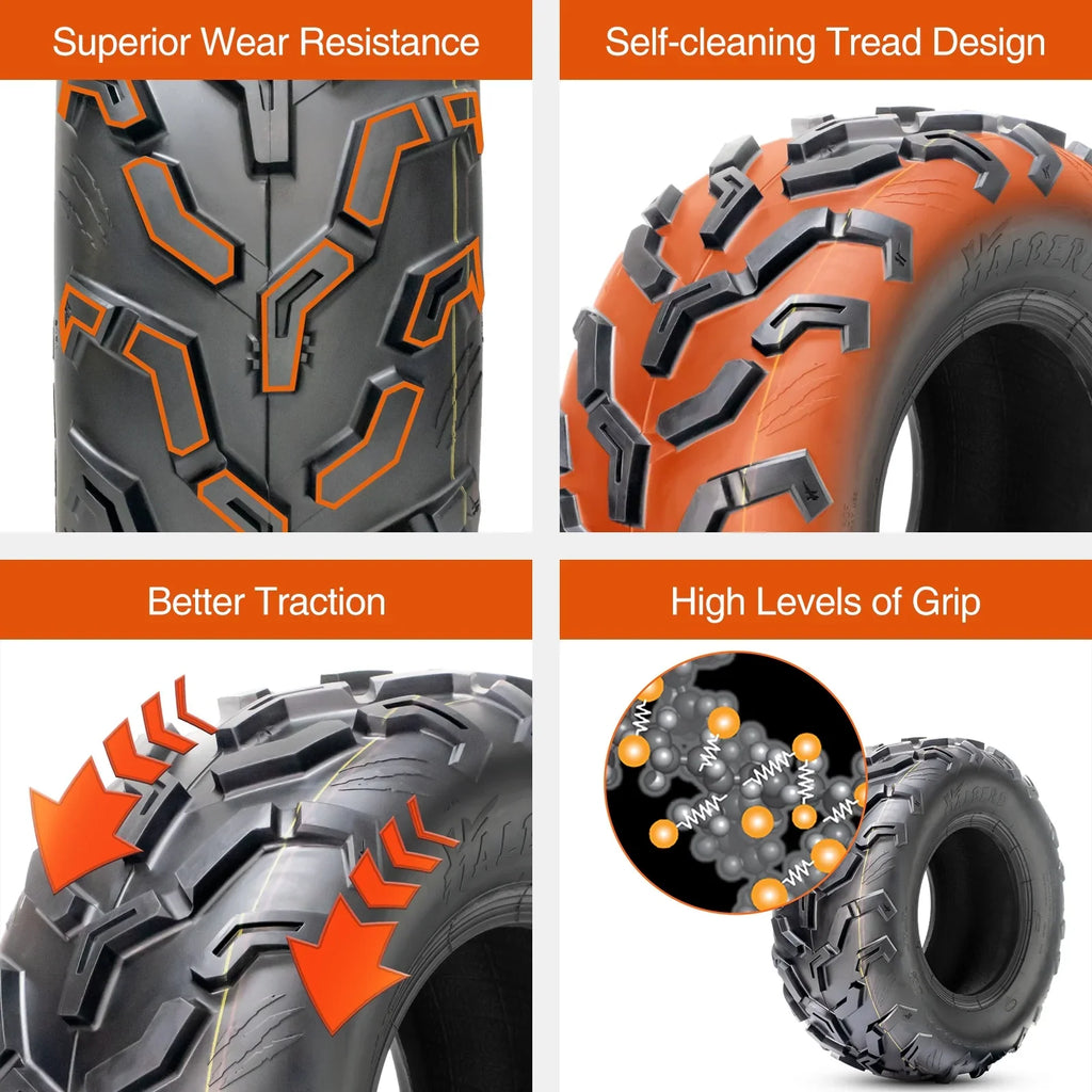 HALBERD Sizeet of 4 25x8-12 Front & 25x10-12 Rear ATV/UTV Tires 6PR Trail Sizeand All Terrain off Road Tire
