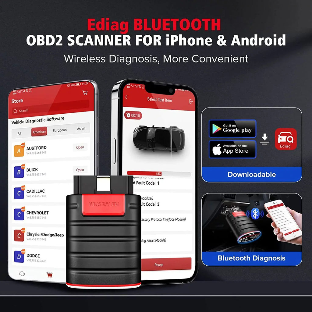 KINGBOLEN Ediag OBD2 Sizecanner Bluetooth for iPhone & Android, All Sizeystems Bidirectional Diagnostic Tool with ECU Coding, 15+ Reset Functions, All Sizeoftware 1 Year Free