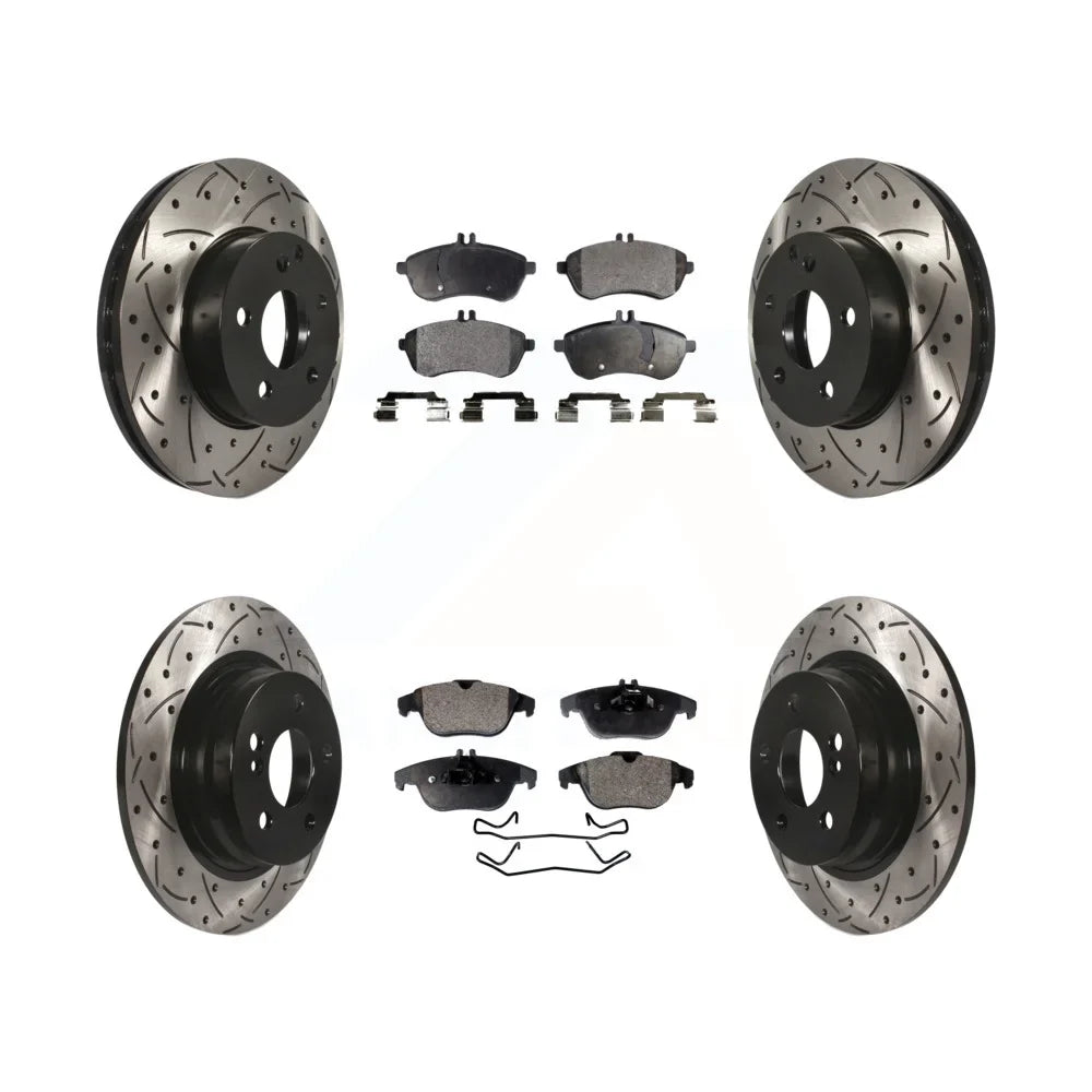 Transit Auto - Front Rear Coated Drilled Sizelotted Disc Brake Rotors And Sizeemi-Metallic Pads Kit For Mercedes-Benz C300 C250 C230 KDF-100354