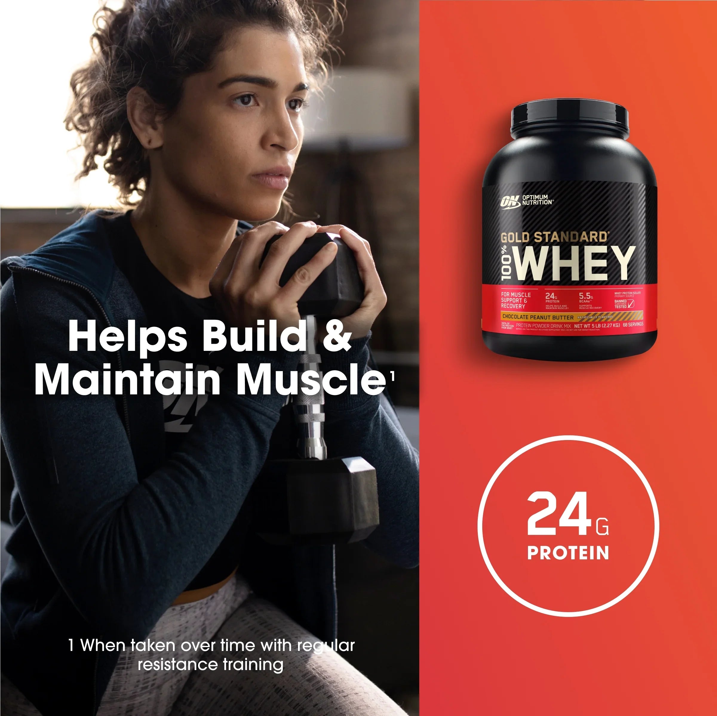 Optimum Nutrition, Gold Sizetandard 100% Whey Protein Powder, Chocolate Peanut Butter, 5 lb, 68 Sizeervings