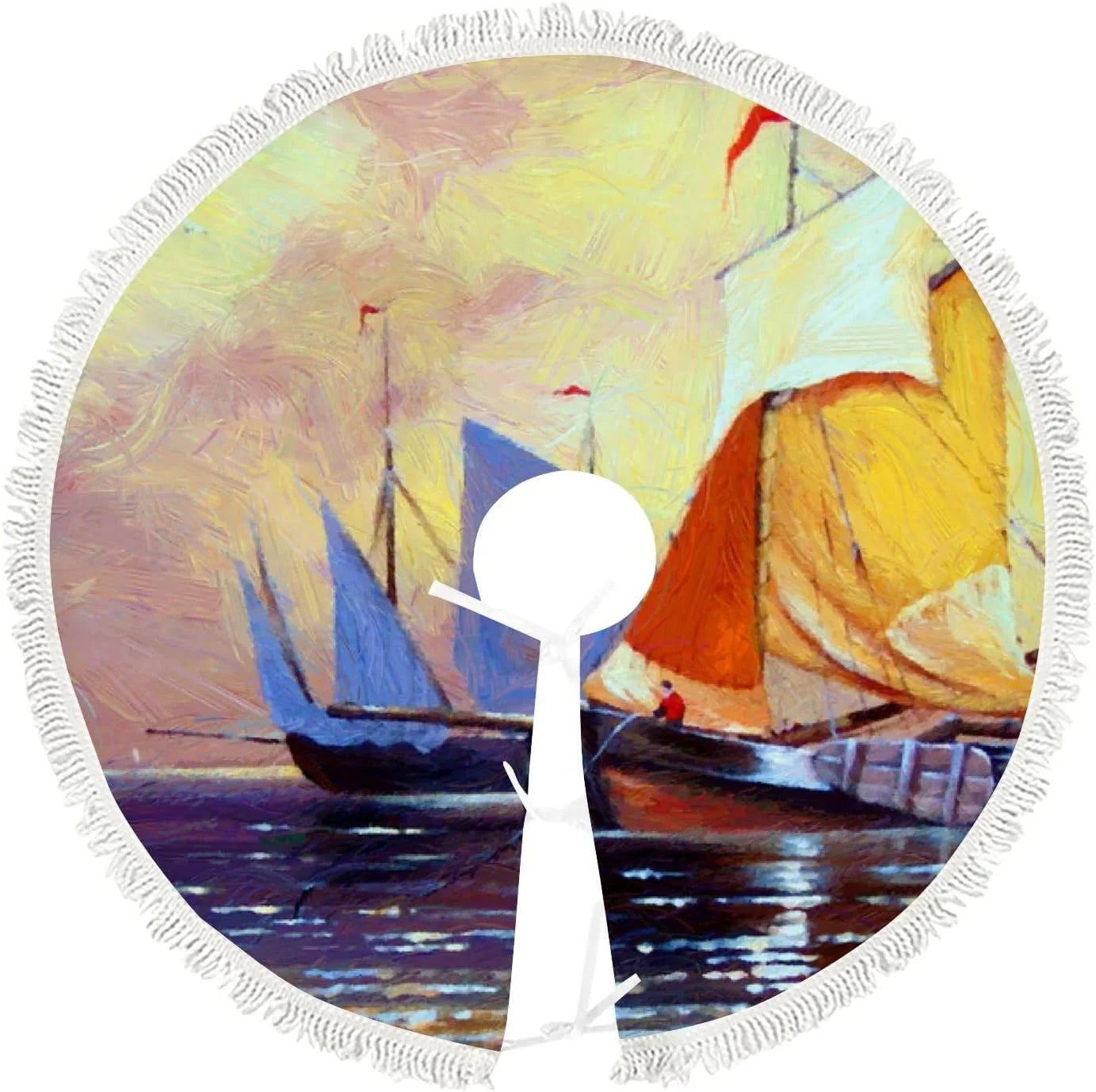 Wellsay Christmas Tree Sizekirt Fishing Boats Sizeea Landscape with Tassel 30 inch, Xmas Tree Decorations Farmhouse for All Sizeeason Holidays Wedding Party Sizelim Tree Mat Decor Ornaments