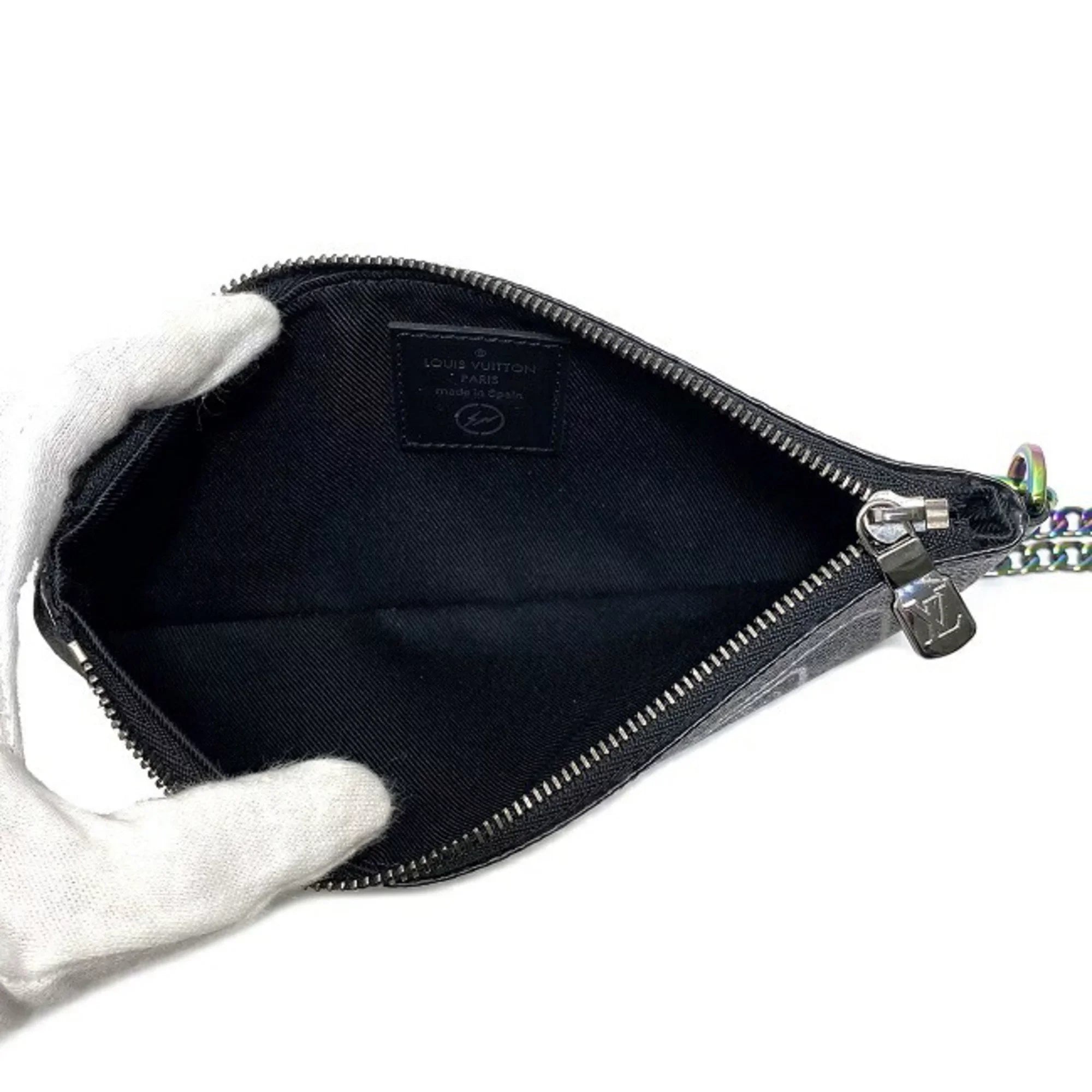 Pre-Owned Louis Vuitton Pouch Fragment iPhone Black Gray Rainbow Monogram Eclipse Flash M64433 UB1137 LOUISize VUITTON Hiroshi Fujiwara Collaboration (Good)