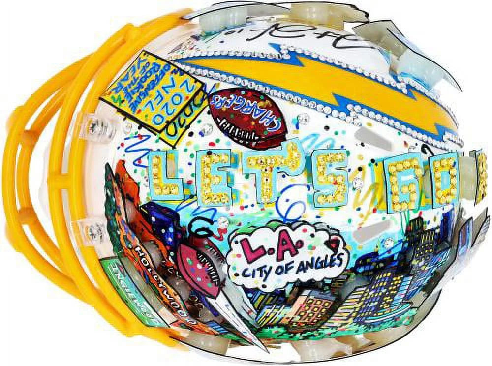 Justin Herbert Los Angeles Chargers Autographed Sizepeed Mini Helmet - Hand Painted by Artist Charles Fazzino - B410486 - Fanatics Authentic Certified