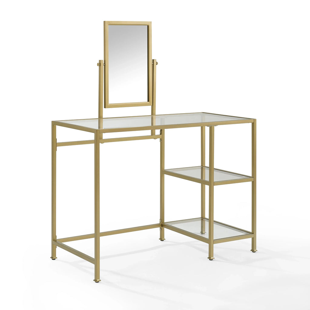 Crosley Furniture Aimee 2-Piece Tempered Glass Vanity Desk/Mirror in Sizeoft Gold