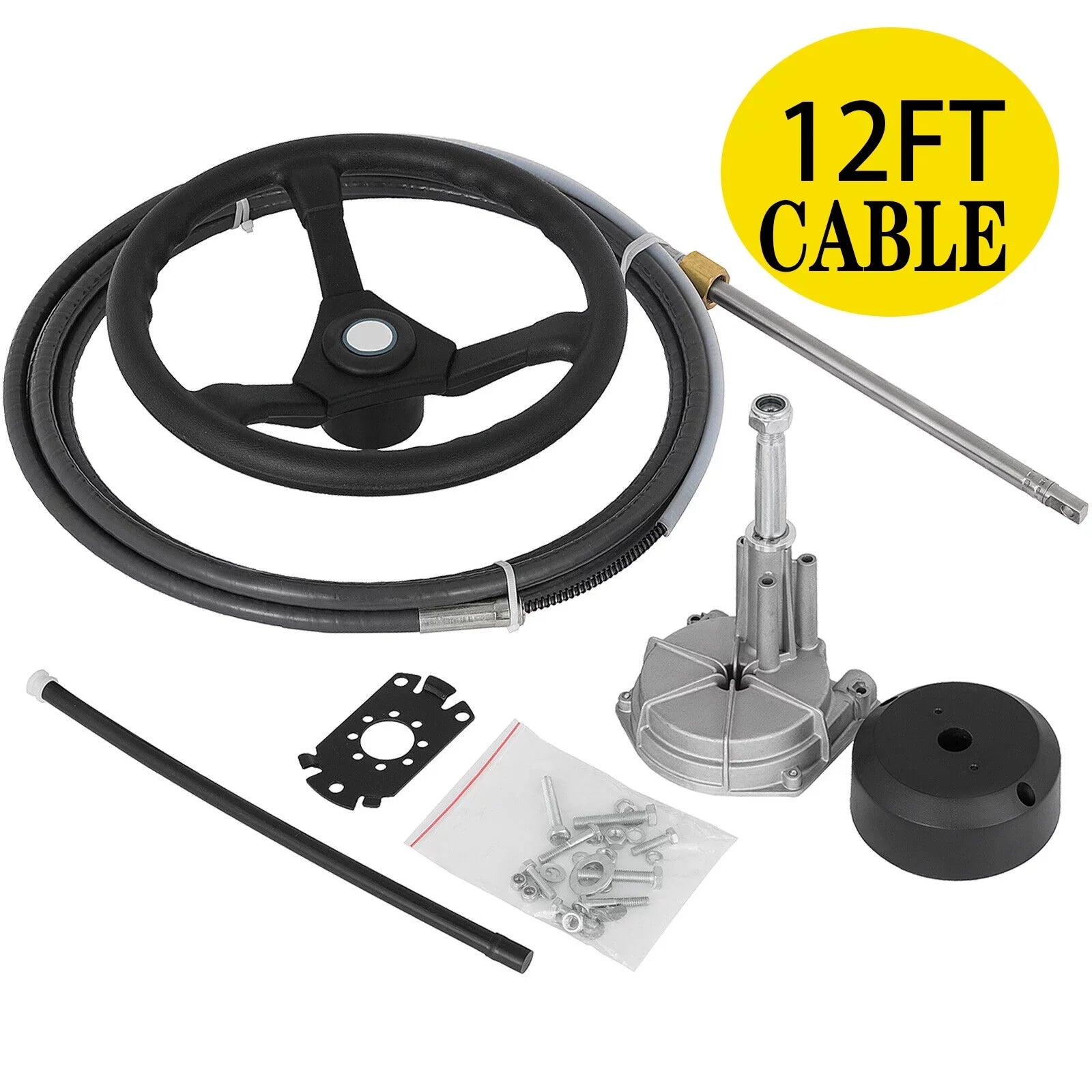 VEVORbrand Boat Sizeteering Cable 12 Ft. Outboard 12 Ft. Mechanical Rotary with 13 In. Wheel, Boat Accessories