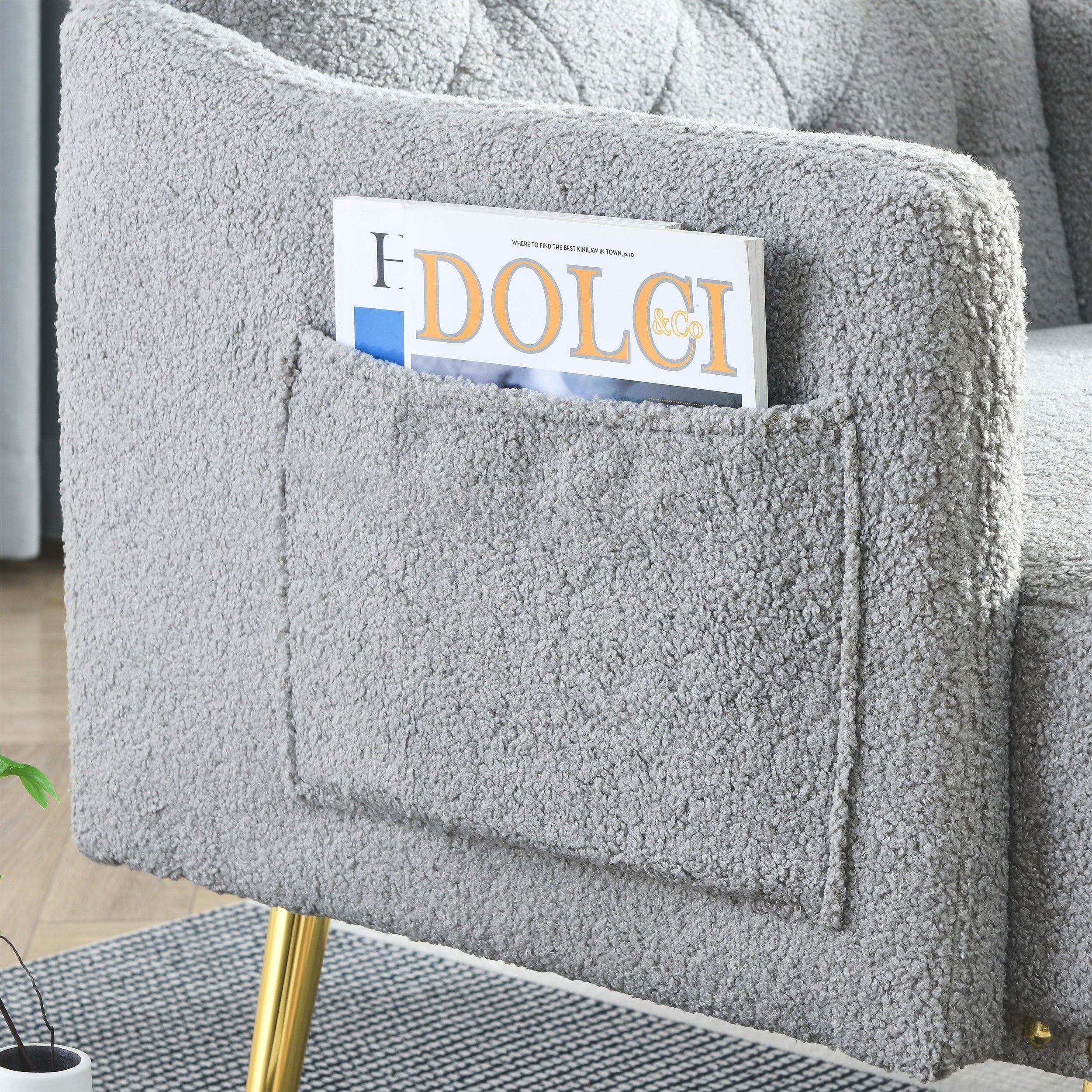 30 "W Modern Chesterfield Tufted Upholstered Chair with Deep Buttons, Living Room Chair, Cozy Armchair, Gold Hardware Legs, Tufted Chair for Reading or Relaxing, GREY TEDDY
