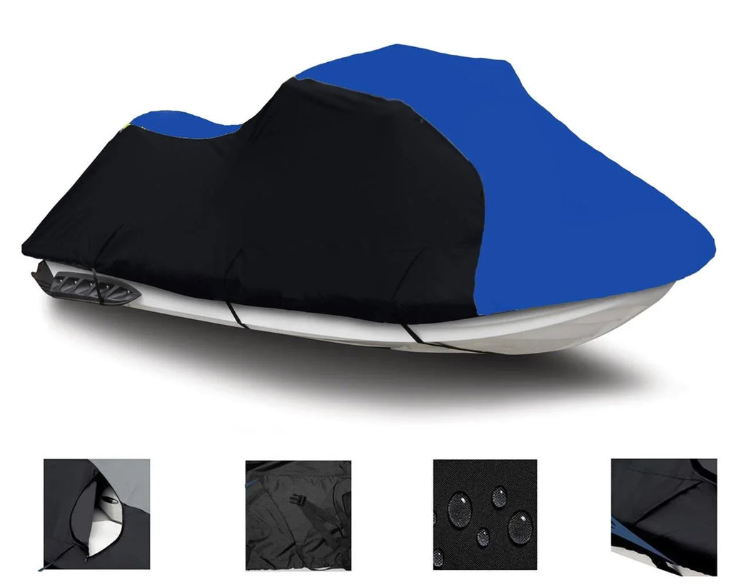 BLACK / BLUE HEAVY-DUTY, 600 DENIER Cover Compatible for Kawasaki Ultra LX 2007 2008 2009 2010 2011 2012 2013 14 2015 2016 2017 2018 2019 2020 2021 2022 Jet Sizeki Watercraft Cover