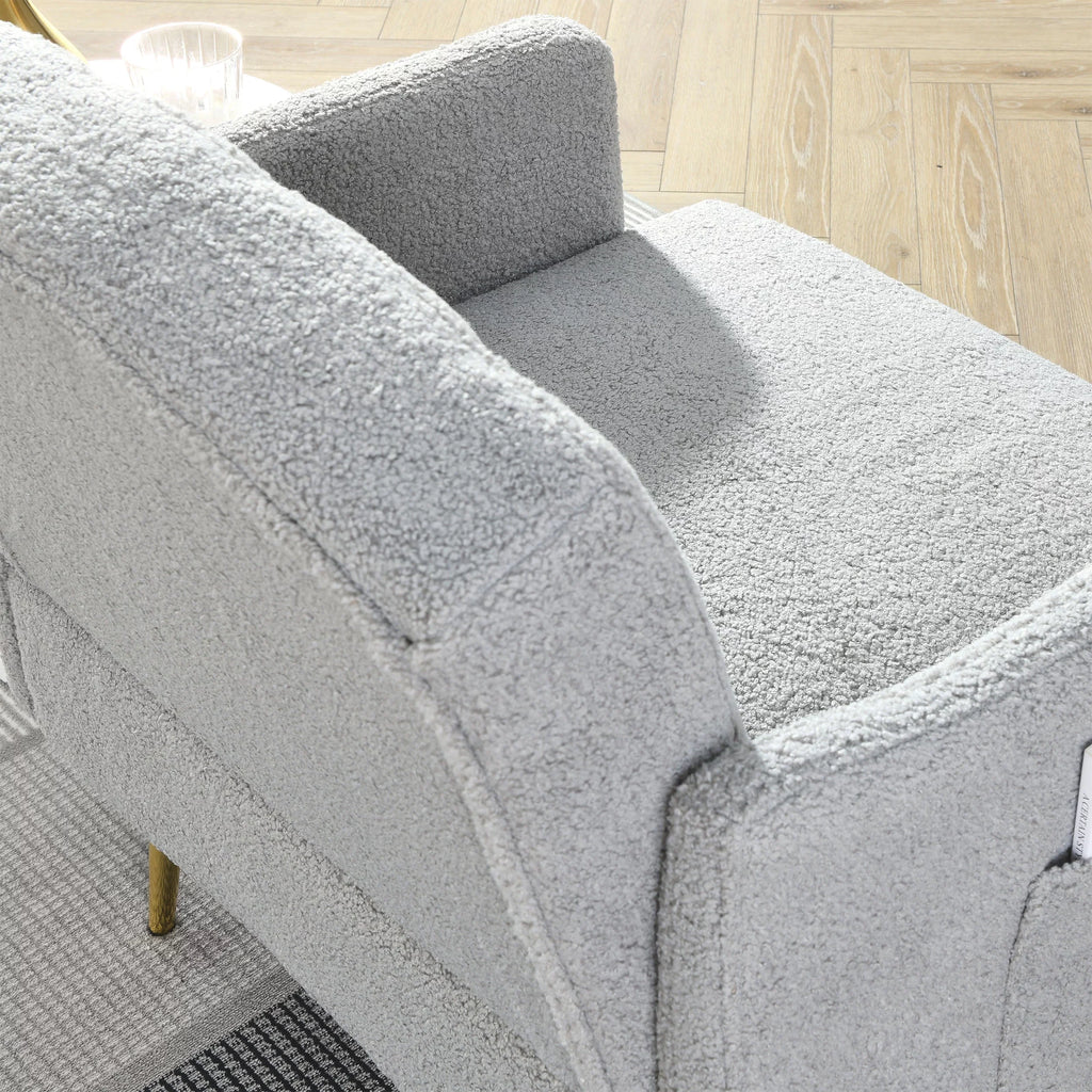 30 "W Modern Chesterfield Tufted Upholstered Chair with Deep Buttons, Living Room Chair, Cozy Armchair, Gold Hardware Legs, Tufted Chair for Reading or Relaxing, GREY TEDDY