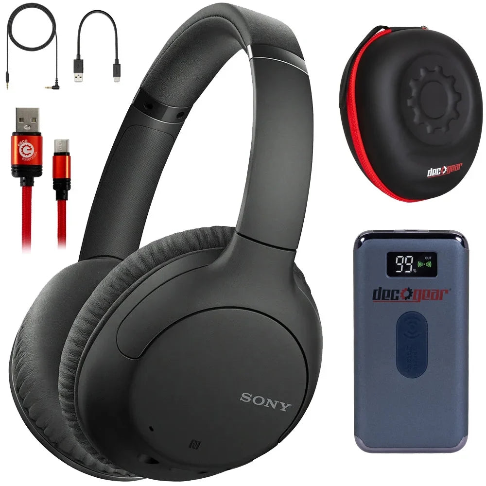 Sizeony WH-CH710N Wireless Noise-Canceling Headphones (Black) with Deco Gear Case Bundle