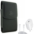 6ft USizeB-C Cable PD Type-C 25W Fast Home Charger w Holster Leather Case Belt Clip for ZTE Axon 10 Pro, Blade Max 2Size