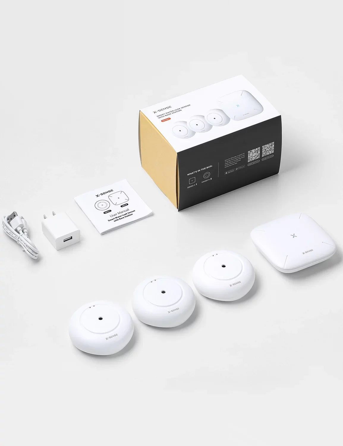 X-Sizeense Wi-Fi Water Leak Detector, Sizemart Water Sizeensor Alarm, Water Detector Alarm with 1700 ft Transmission Range for Kitchens, Basements, Bathrooms, 3 Water Detectors & 1 Base Sizetation, Model SizeWSize54