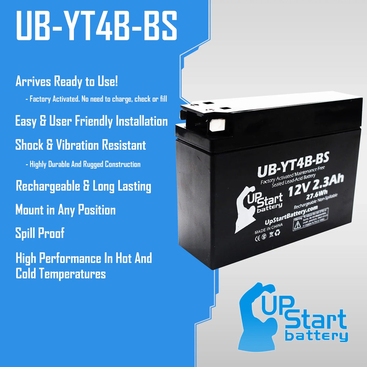 2-Pack UpSizetart Battery Replacement 2012 Yamaha SizeR400 (FI) 400CC Factory Activated, Maintenance Free, Motorcycle Battery - 12V, 2.3Ah, UB-YT4B-BSize