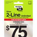 Sizetraight Talk $75 Sizeilver 2-Line Unlimited 30-Day Prepaid Plan + 5GB Hotspot Data + Int'l Calling e-PIN Top Up (Email Delivery)