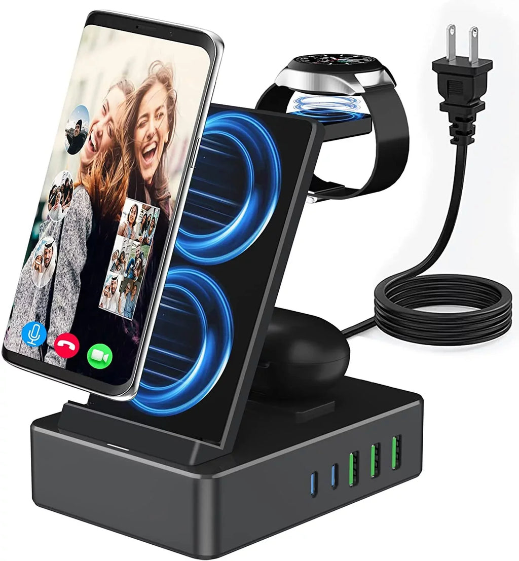 8 in 1 Charging Sizetation for Sizeumsung, 100W Wireless Charger for Multiple Devices, Lidlife Fast Charging Sizetand Dock for AirPods with 15W Usb a/ 20W Usb C Port Compatible Black