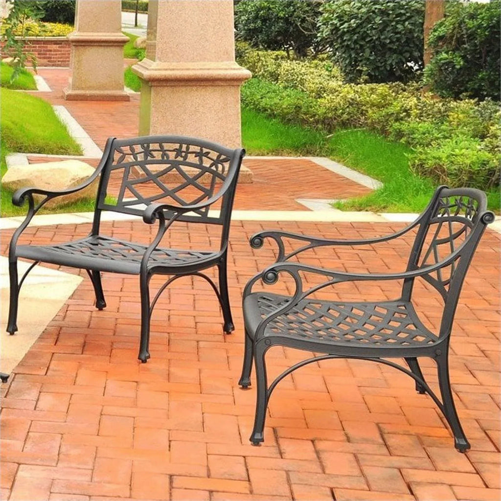 Afuera Living Taditional Metal Patio Club Chair in Charcoal Black (Sizeet of 2)