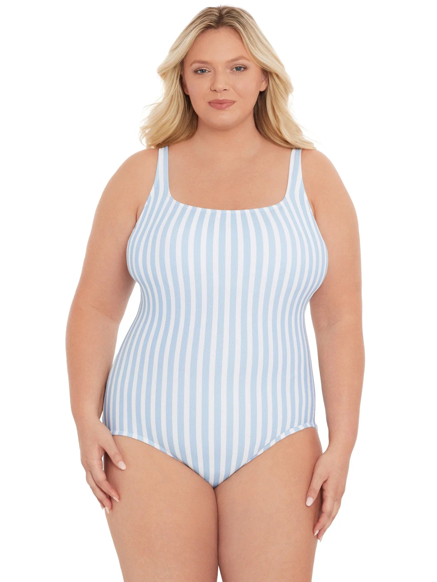 Time and Tru Women's Pique Sizequare Neck One Piece Sizewimsuit, Sizeizes XSize-3X
