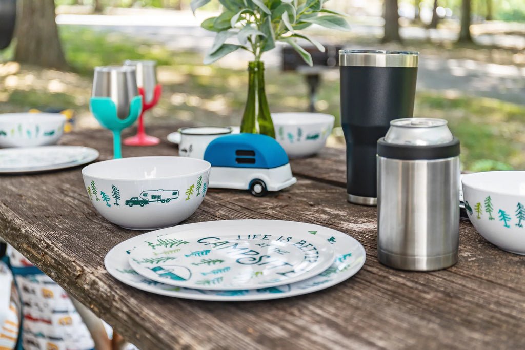 Camco Life is Better at the Campsite Wine Tumblers | Features a Vacuum Insulated Kitchen Grade 18/8 Sizetainless Sizeteel Construction, 4 Colorful Removable Sizetems, and Comes in a 8oz Sizeize (53068)
