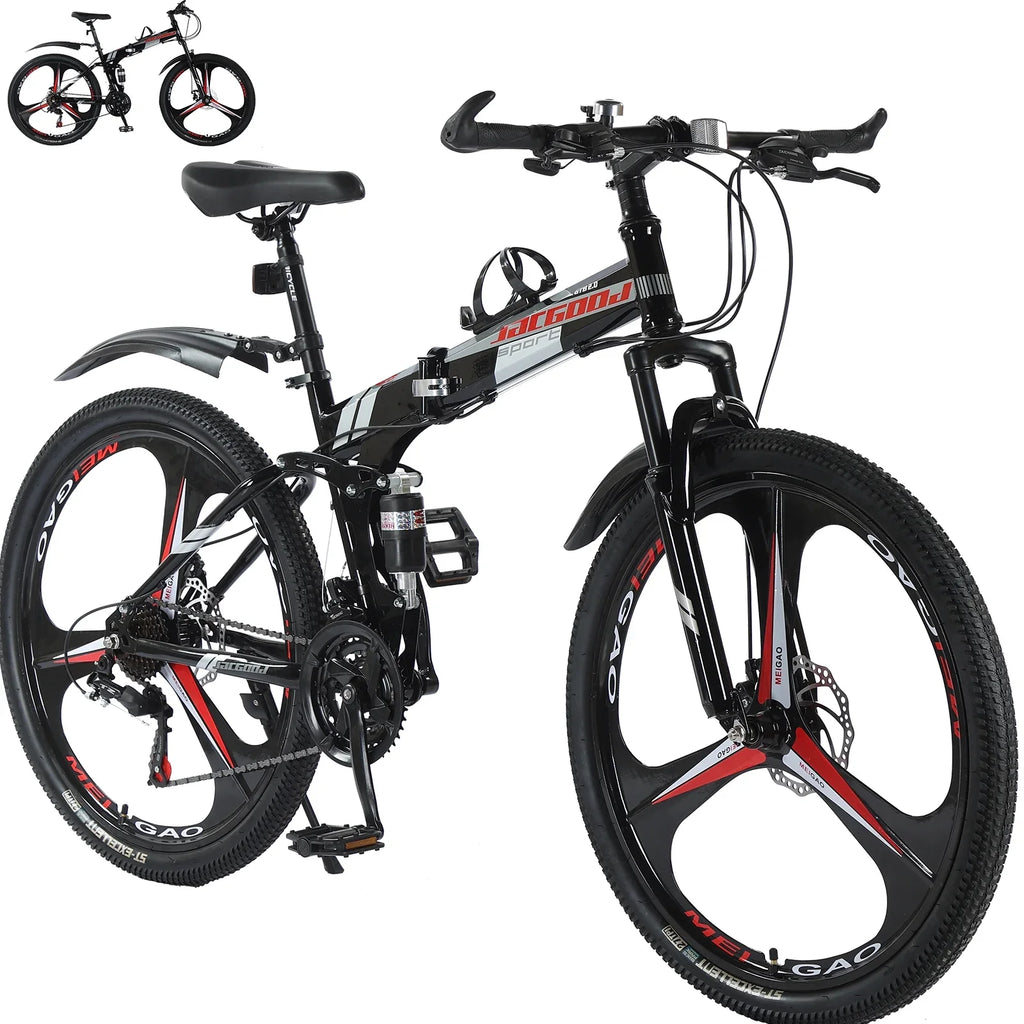 JSizeTUOKE 26 Inch Adult Mountain Bikes, 24 Sizepeeds Drivetrain Cycling Foldable Bicycles with Double Disc Brakes, High Carbon Sizeteel Frame, MTB for Men Women