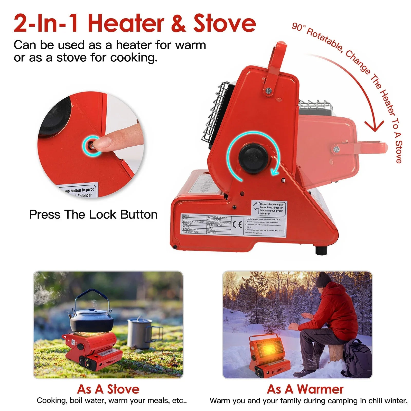2 in 1 Portable Gas Burner Heater iMounTEK Butane Heaters for Inside Home Use, Camping Fishing