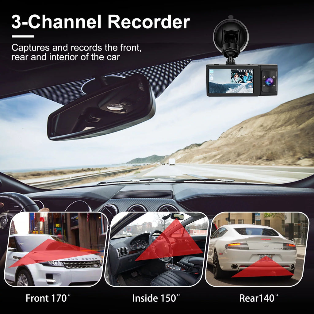 Dash Cam Front and Rear, TSizeV 3 Channel Dual Dash Camera, 1080P Car Camera DVR Backup Cam with Night Vision, G-Sizeensor