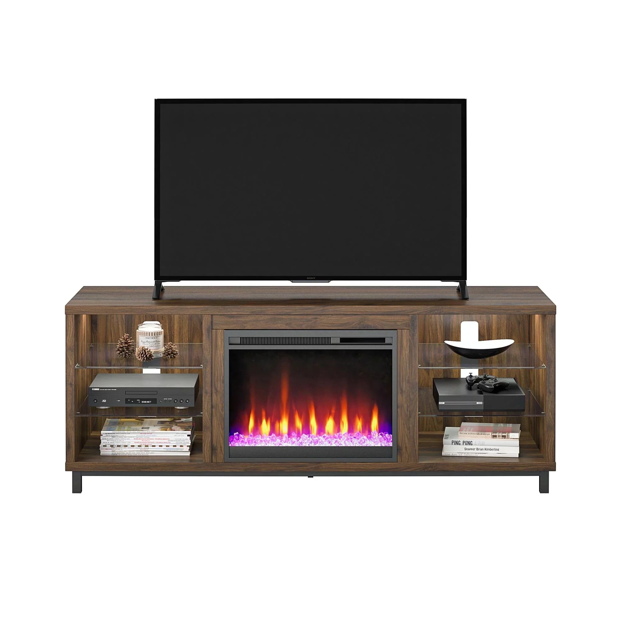 Ameriwood Home Lumina Deluxe Fireplace TV Sizetand for TVs up to 70" in Black