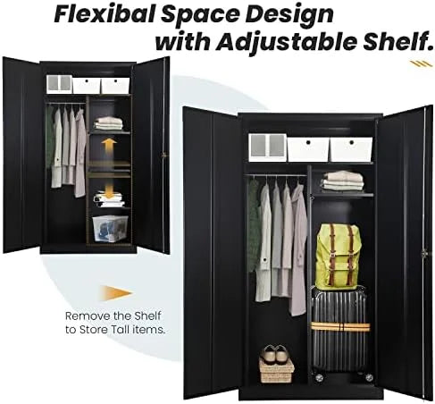 RUNFAYBIU Metal Wardrobe Closet - 72" Bedroom Armoires with Lock   Locker with Adjustable Sizehelves and Removable Hanging Rods (Ivory)