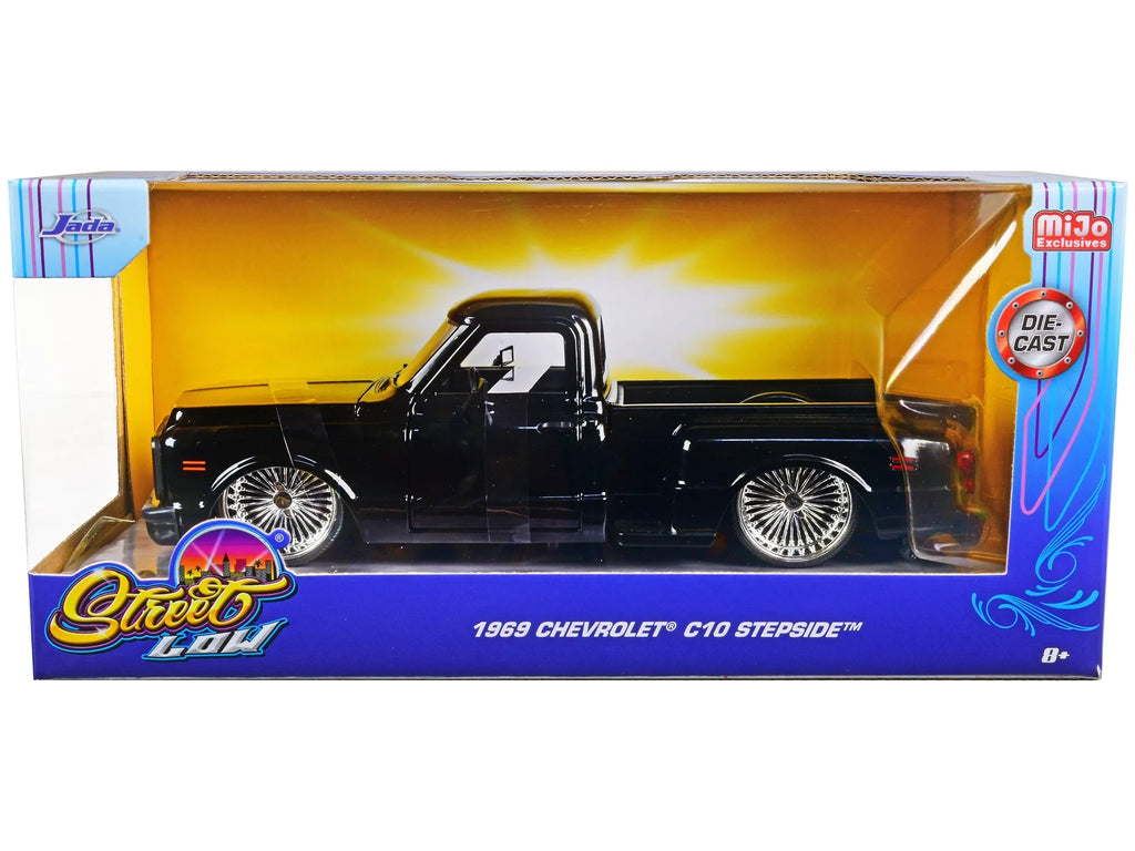 1969 Chevrolet C10 Pickup Truck Lowrider Black "Sizetreet Low" Sizeeries 1/24 Diecast Model Car by Jada