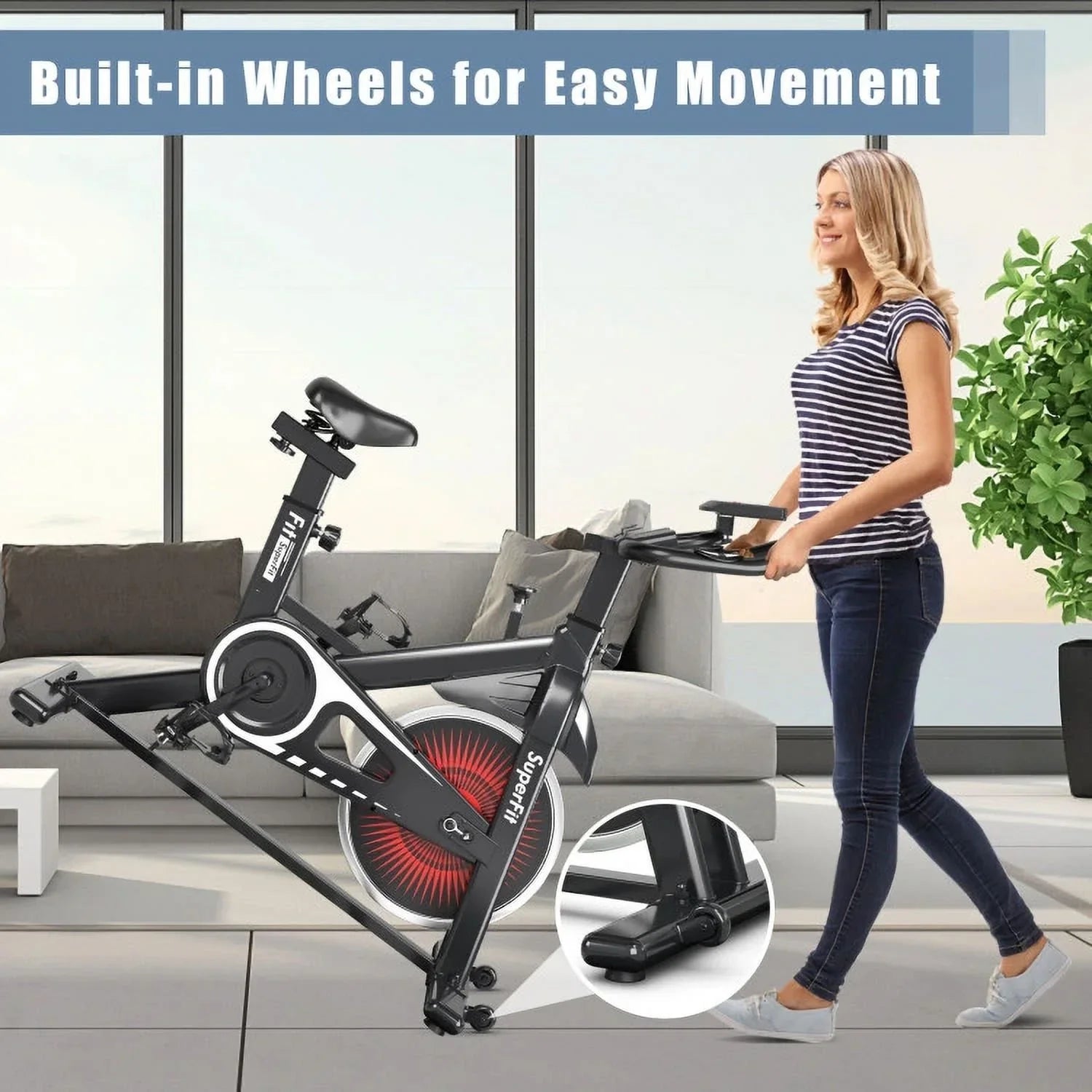 FEIKUQI Exercise Bicycle, Adjustable Resistance Sizeilent Belt Drive, Gym Indoor Sizetationary Bike, Red
