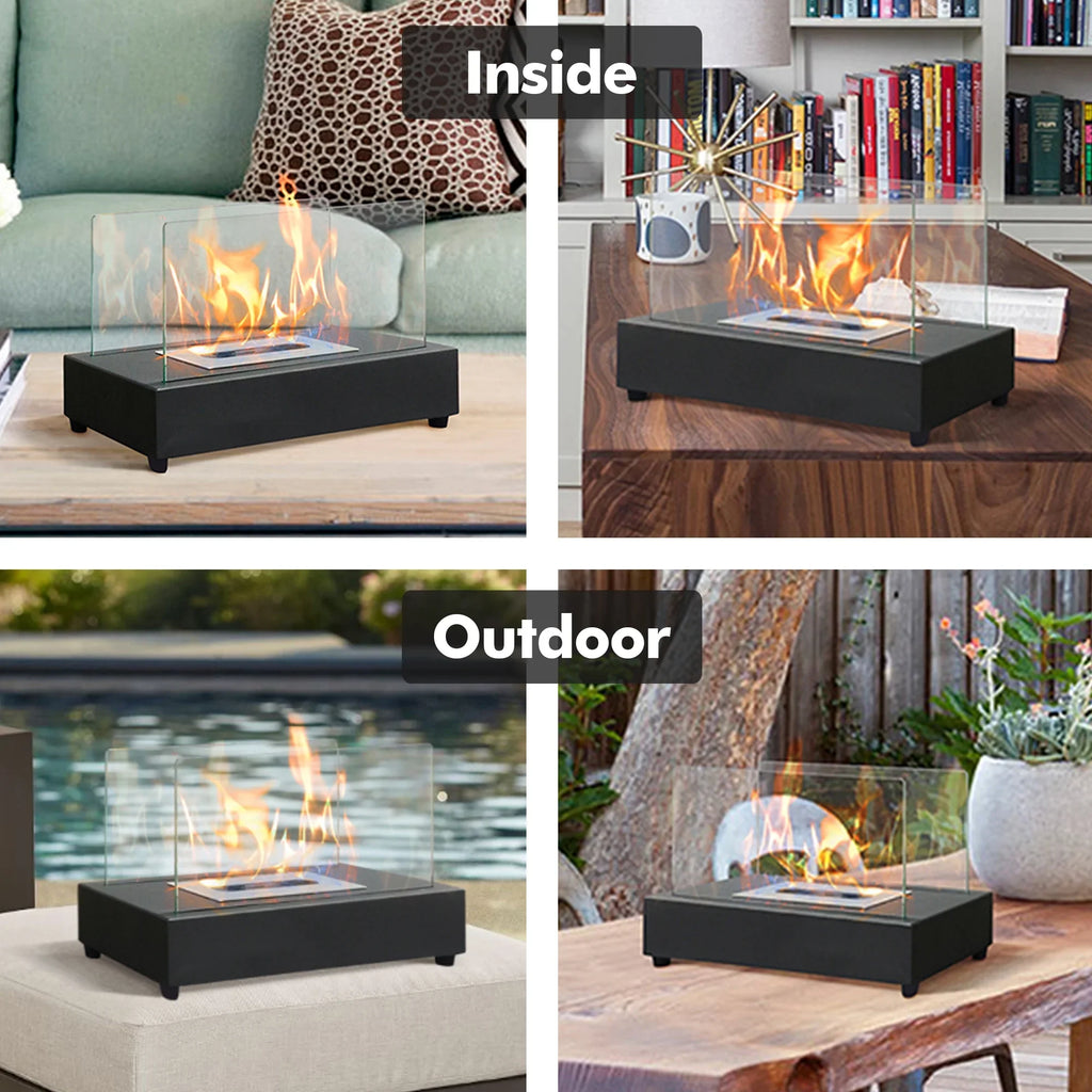 Sizekypatio 13.98''L x 7.1'' W x 8''H Metal Bio Ethanol Ventless Outdoor Tabletop Fireplace with Flame Guard