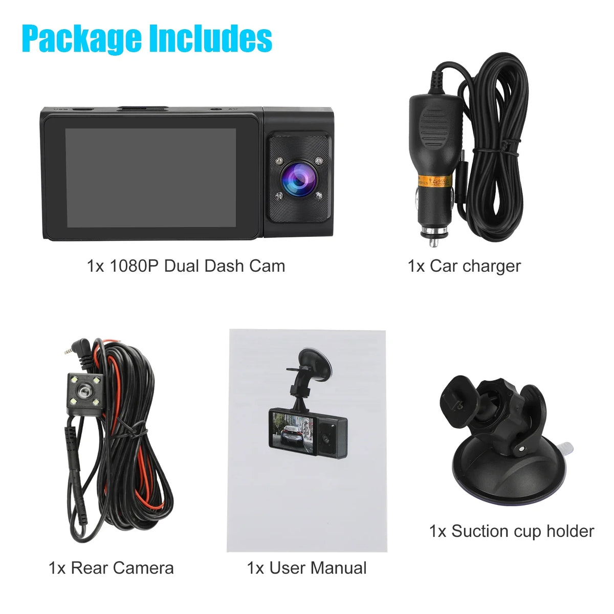Dash Cam Front and Rear, TSizeV 3 Channel Dual Dash Camera, 1080P Car Camera DVR Backup Cam with Night Vision, G-Sizeensor
