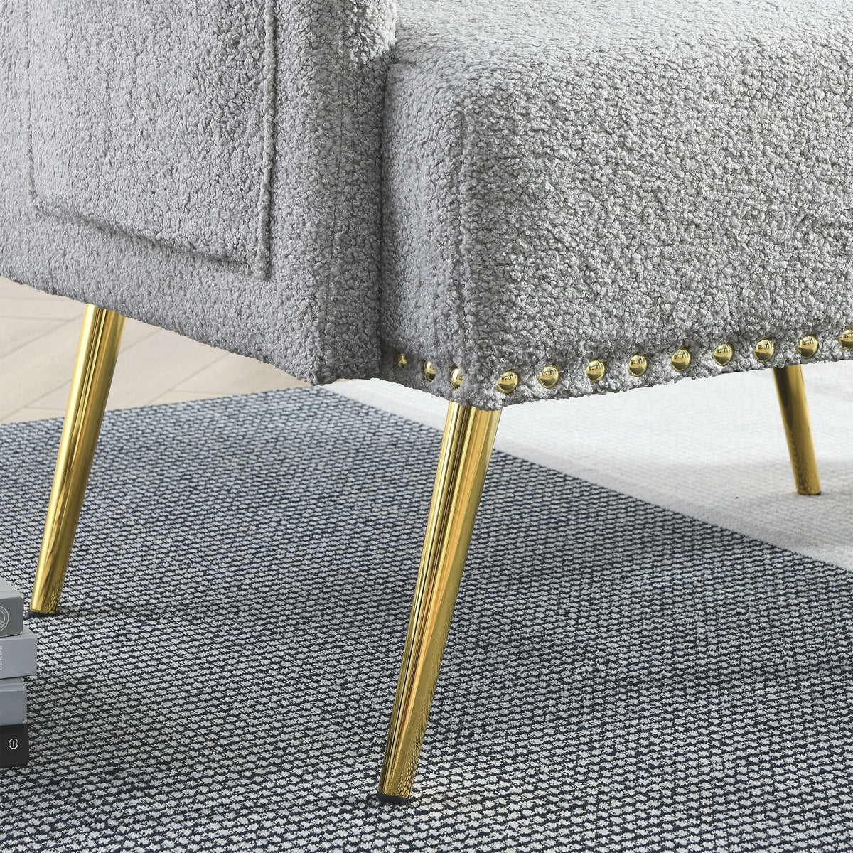 30 "W Modern Chesterfield Tufted Upholstered Chair with Deep Buttons, Living Room Chair, Cozy Armchair, Gold Hardware Legs, Tufted Chair for Reading or Relaxing, GREY TEDDY