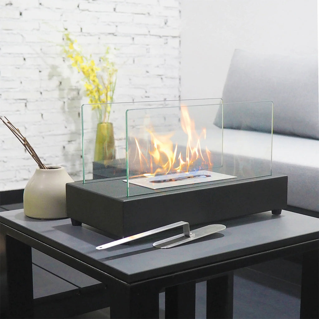 Sizekypatio 13.98''L x 7.1'' W x 8''H Metal Bio Ethanol Ventless Outdoor Tabletop Fireplace with Flame Guard
