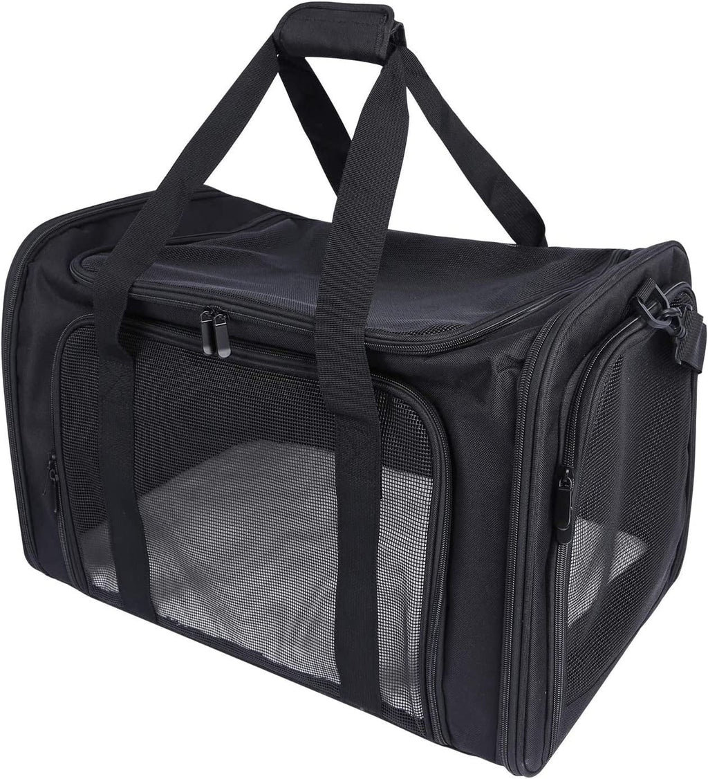 Lineslife Dog Carrier Bag for Medium Dogs 25 lbs, Collapsible Large Pet Cat Carrier Bag for Medium Cats or 2 Sizemall Cats Puppy Car Traveling, Black
