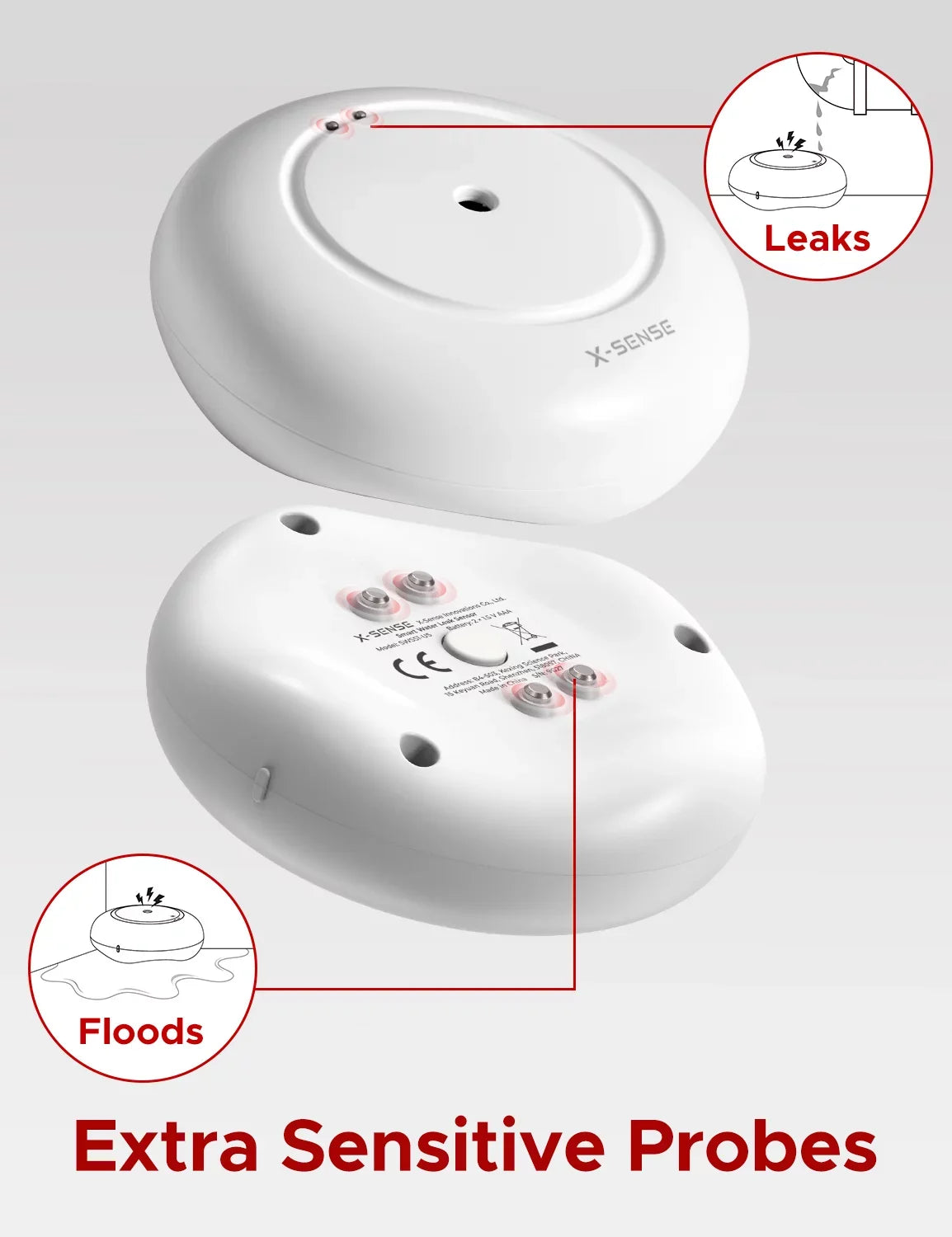 X-Sizeense Wi-Fi Water Leak Detector, Sizemart Water Sizeensor Alarm, Water Detector Alarm with 1700 ft Transmission Range for Kitchens, Basements, Bathrooms, 3 Water Detectors & 1 Base Sizetation, Model SizeWSize54