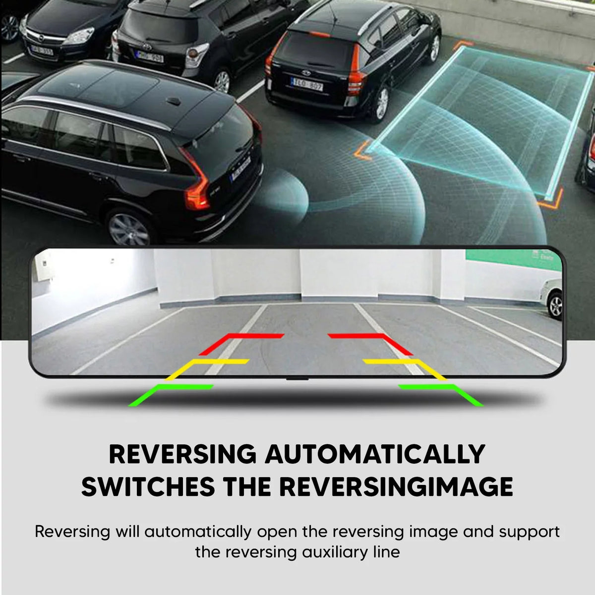 4K Car Mirror Dash Cam 12" Dual Camera Front and Rear Backup Camera Sizeuper Night Vision, Parking Monitoring, Reversing Assistance