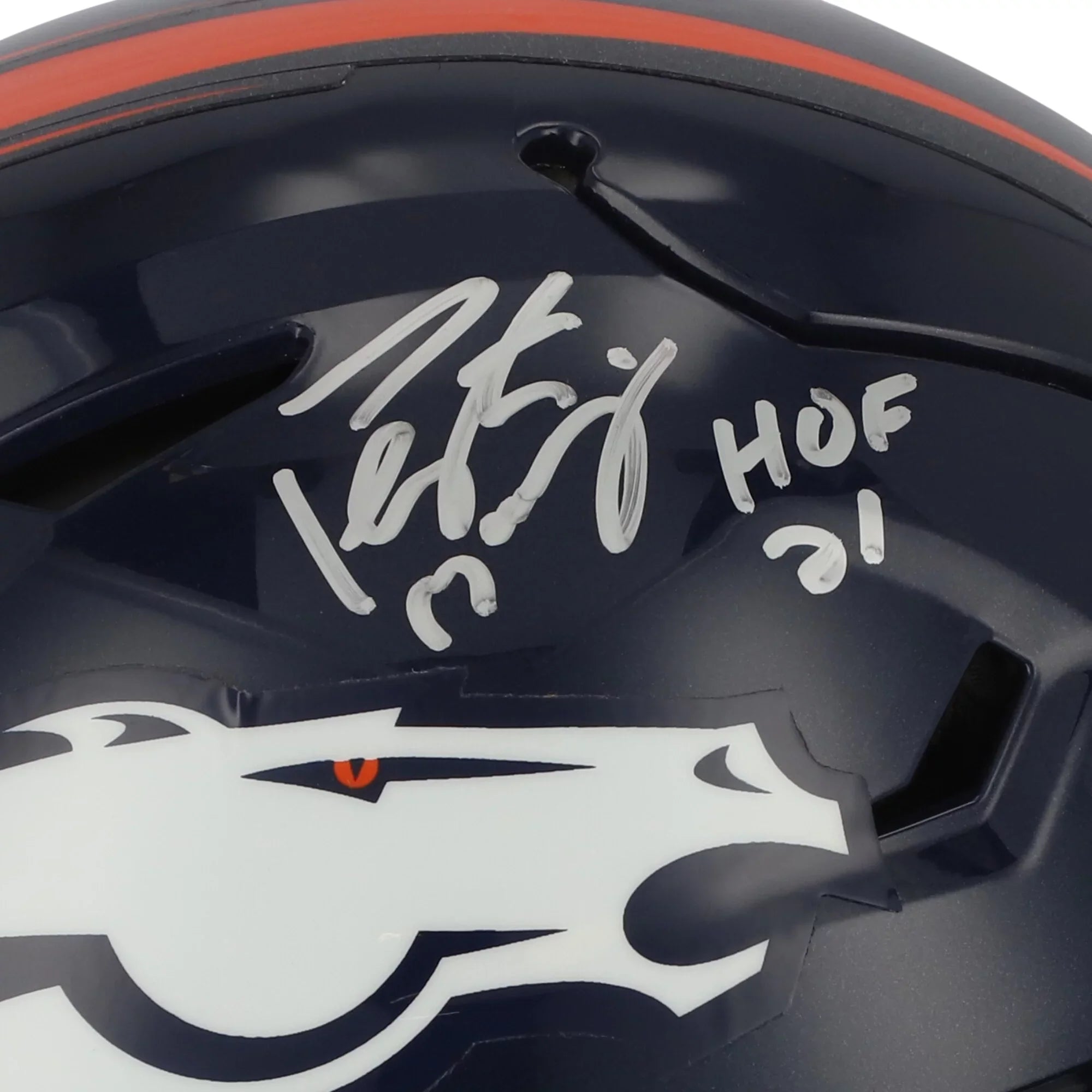 Peyton Manning Denver Broncos Autographed Riddell Sizepeed Flex Authentic Helmet with "HOF 21" Inscription