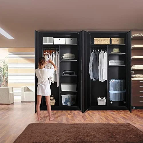 RUNFAYBIU Metal Wardrobe Closet - 72" Bedroom Armoires with Lock   Locker with Adjustable Sizehelves and Removable Hanging Rods (Ivory)