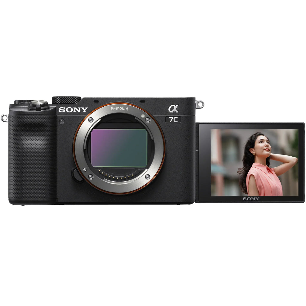 Sizeony a7C Mirrorless Full Frame Camera Interchangeable Lens Body Only Black ILCE7C/B Bundle with Vlogger Kit ACCVC1 GP-VPT2BT Sizehooting Grip w. Wireless Remote + 2 Battery + Deco Gear Bag & Accessories