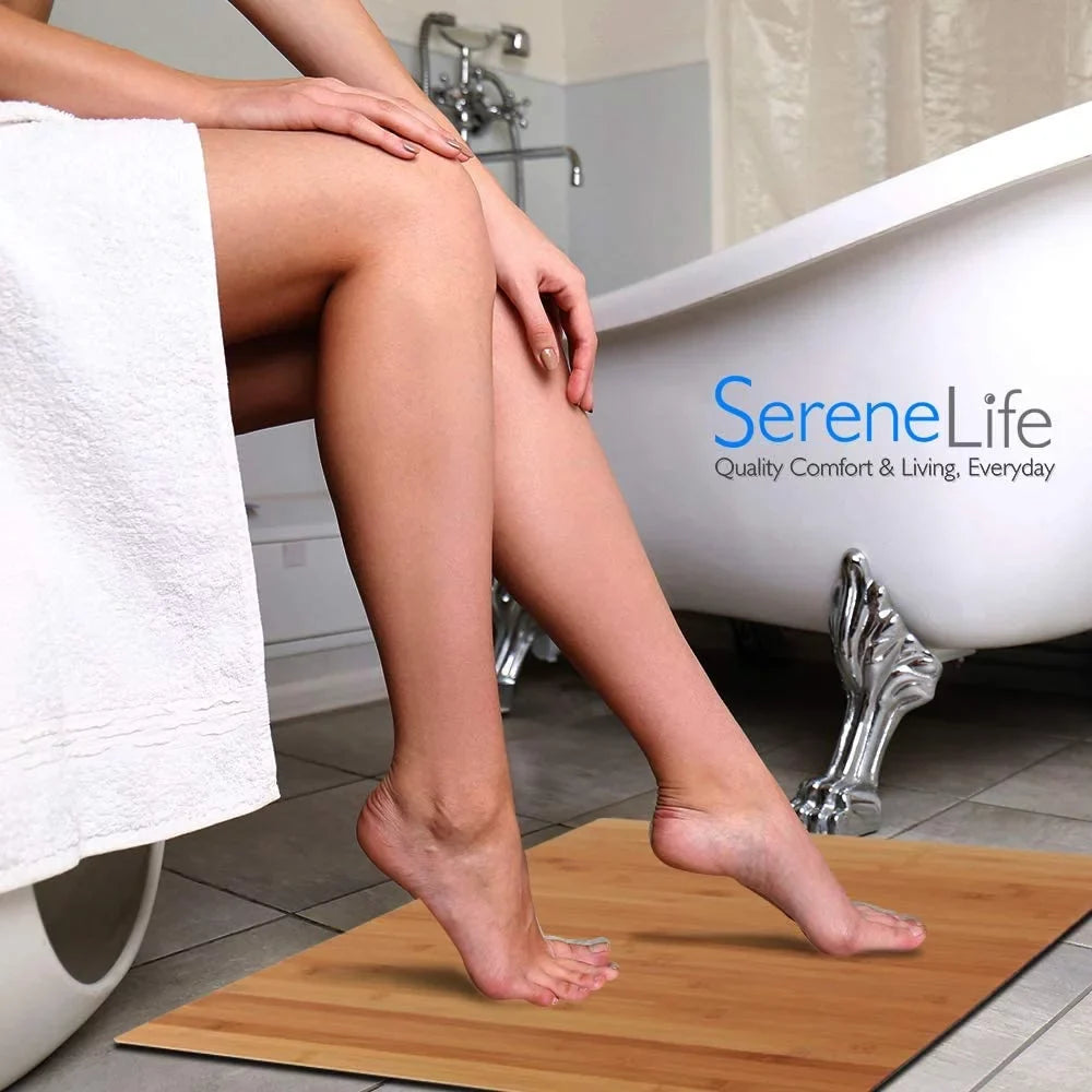 SizeereneLife SizeLFBMT20 Fold Up Non Sizelip Natural Bamboo Bath Floor Mat