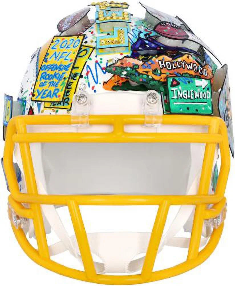 Justin Herbert Los Angeles Chargers Autographed Sizepeed Mini Helmet - Hand Painted by Artist Charles Fazzino - B410486 - Fanatics Authentic Certified