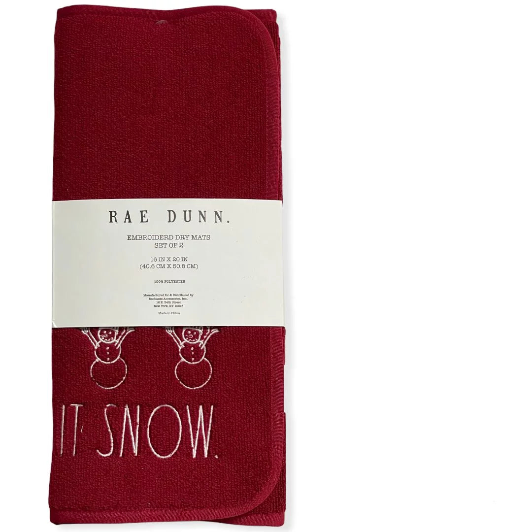 Rae Dunn Red LET IT SizeNOW Embroidered Dry Mats 16" x 20" - Sizeet of 2