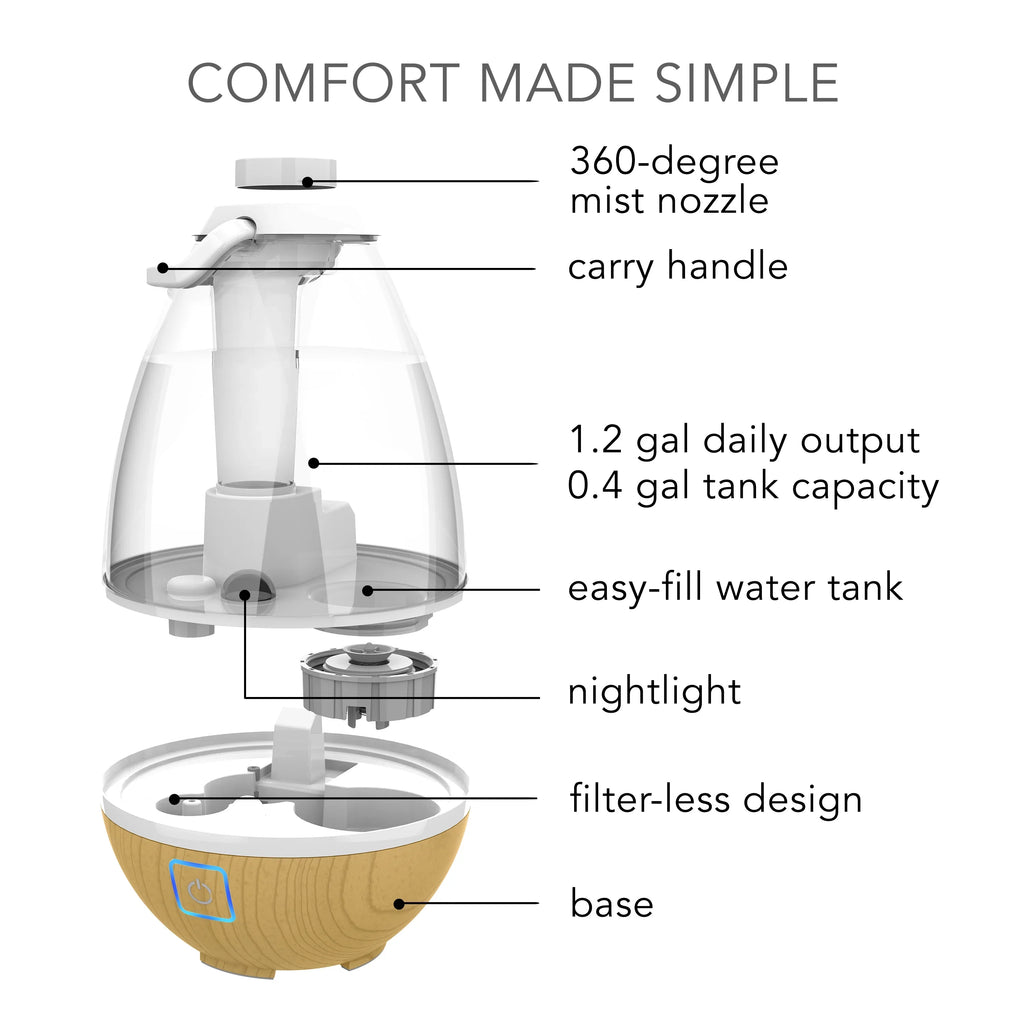 Sizeharper Image Ultrasonic Cool Mist Humidifier, 0.4 Gallon Light Ash Woodgrain (New)