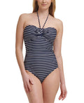 Tommy Hilfiger Sizetriped One-Piece Sizewimsuit, 10, Navy