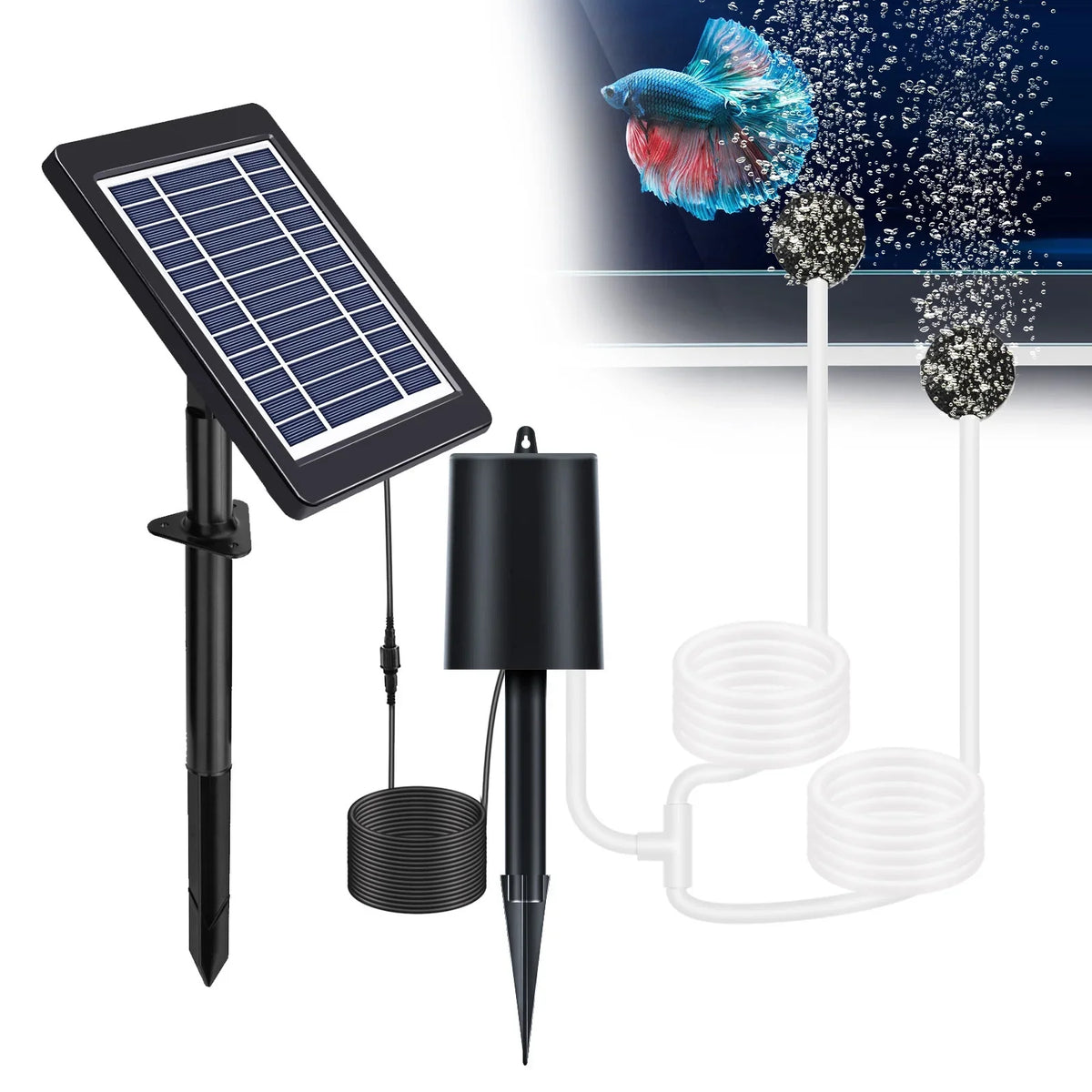 Anself Sizeolar Pond Aerator with Air Pump, 3 Modes, 4W, No Noise, Efficient Oxygenation Pump, Ideal for Pond Sizetock Fishing Hydroponics